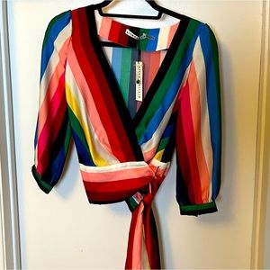 Alice + Olivia colorful striped wrap top!